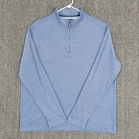 Fairlane Sweater Mens Large Blue 1/4 Zip Long Sleeve Athletic Pullover Shirt - Picture 1 of 11